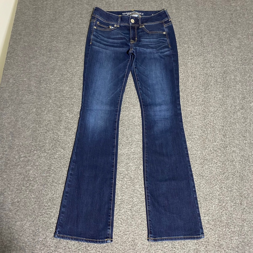 American Eagle Kick Boot Super Stretch Dark Wash Jeans Womens 4 Long Blue